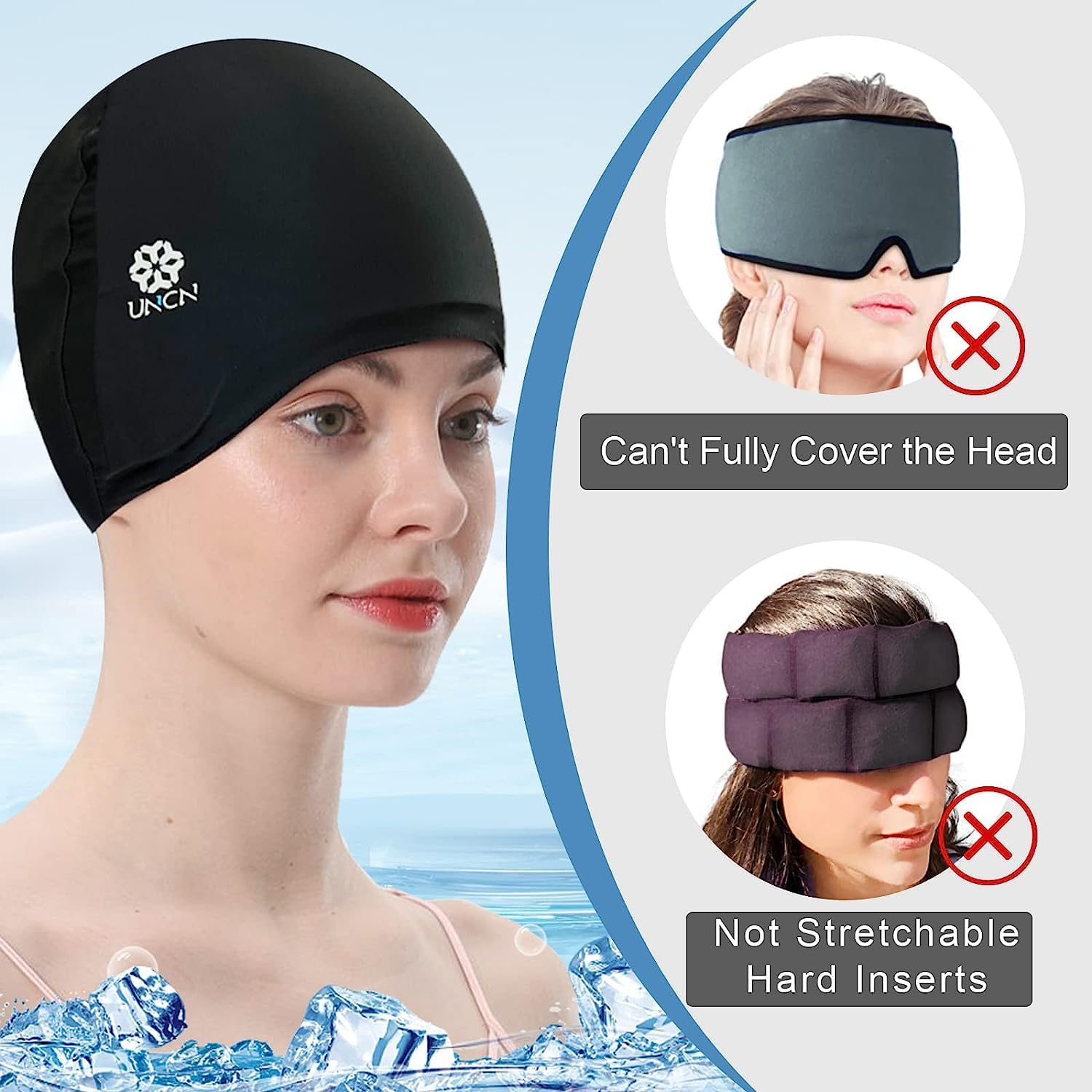 UNCN Migraine Cap, Headache Relief Hat, Super Cold Gel Ice Pack Cap, Cold Compress for Migraine, Headache, Tension and Stress Relief, Reusable Ice Hat image number 3