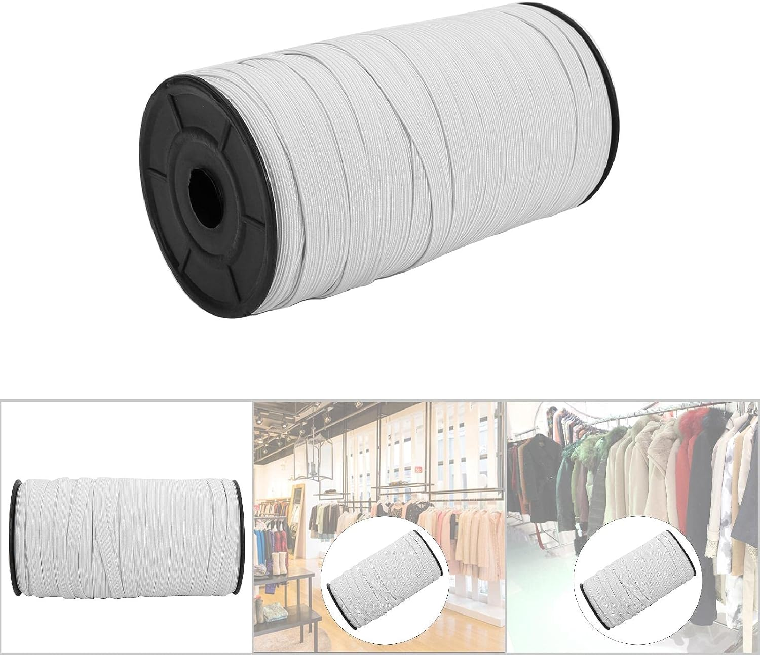 Elastic Band Accessory 100Yard Clothing Accessories Rubber for Band Knitted High Elastic 8Mm Decoration Decorative Attire Accessories Elastic Bands (White) - Black image number 4