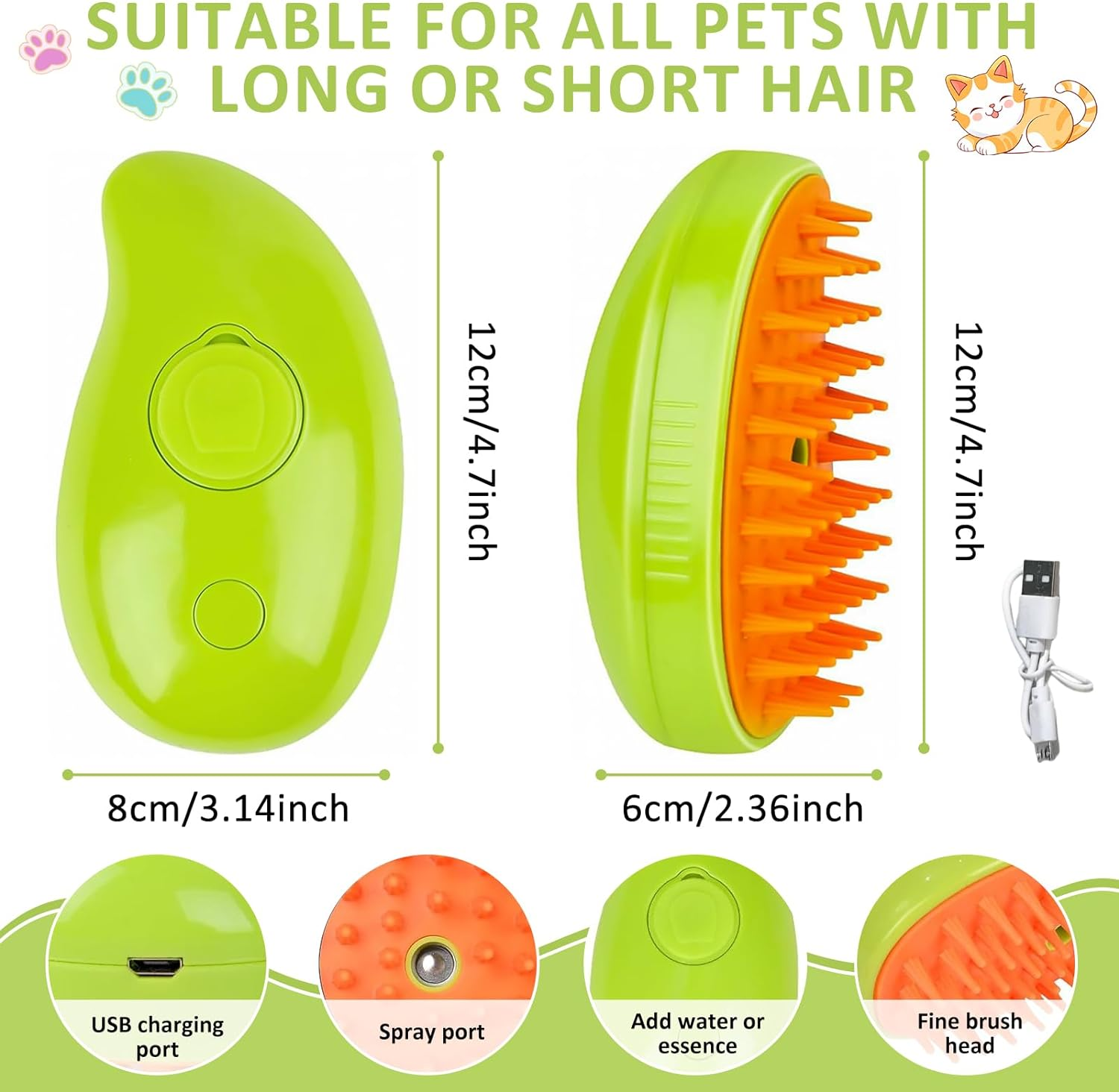 2024 Cat Steamy Brush 3-In-1 Cat Brush with Steam Self Cleaning Steamy Cat Brush Cat Spray Massage Comb Pet Hair Remover for Long Hair and Short Hair Clean (B) image number 3