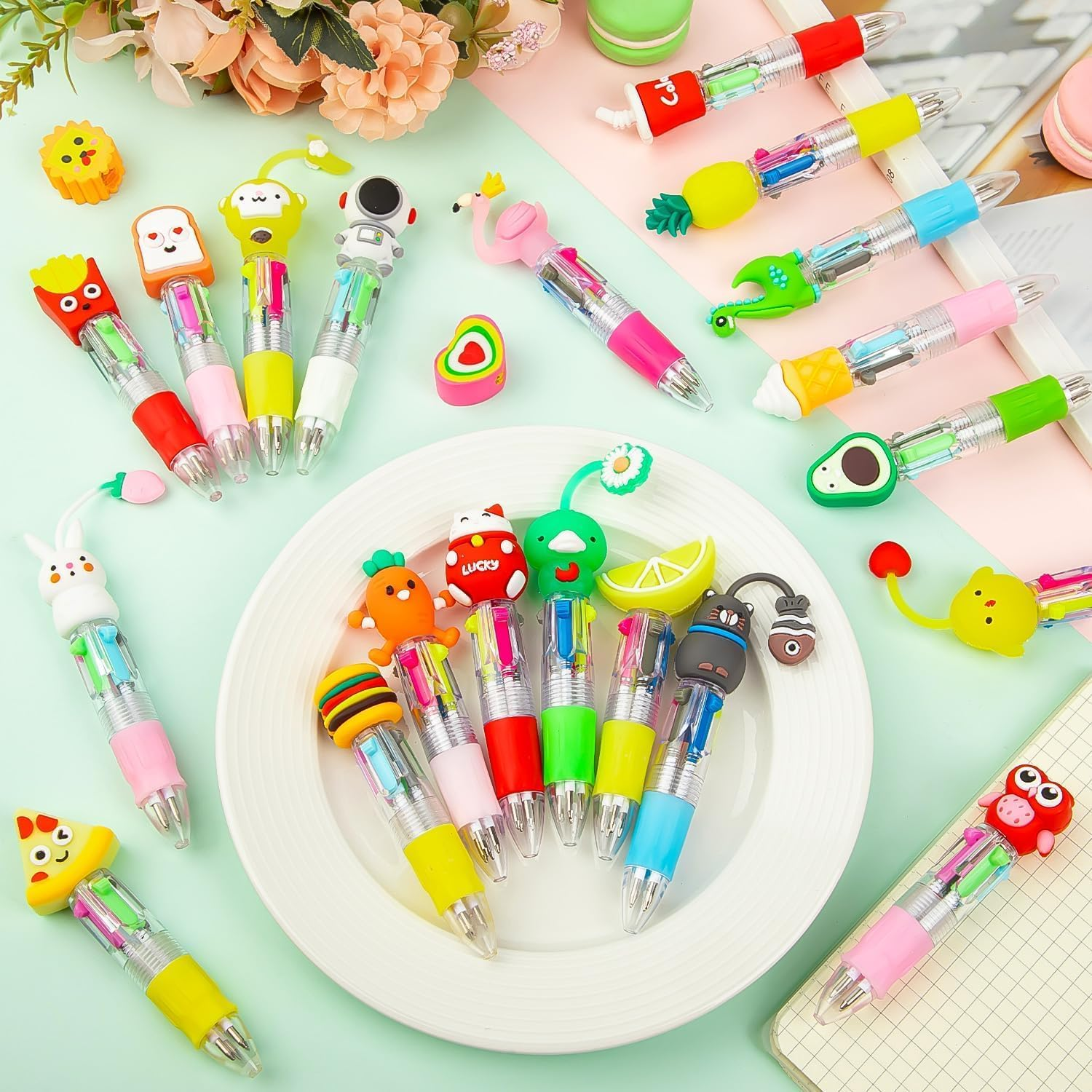 20Pcs Mini Multicolor Pens in One 4-In-1 Cute Pens Bulk for Kids,Cute Cartoon Animal Retractable Ballpoint Pens for Birthdays,Children'S Parties,Students Rewards image number 1