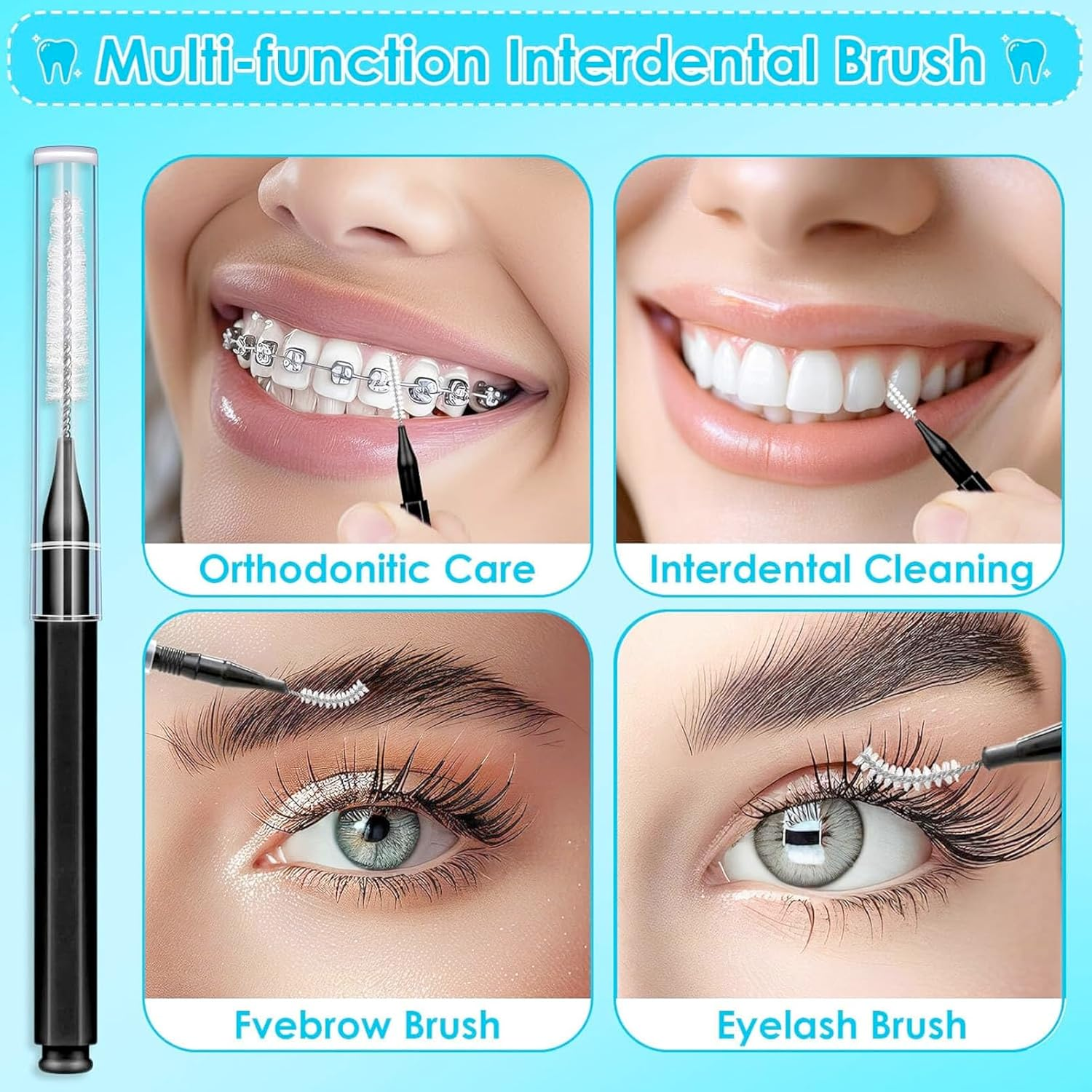 300PCS Interdental Brushes for Braces, Soft and Bendable Dental Brush for Orthodontic Braces, Braces Cleaner Brush Tooth Pick Teeth Flossers Brushes for Teeth (Black and Blue)