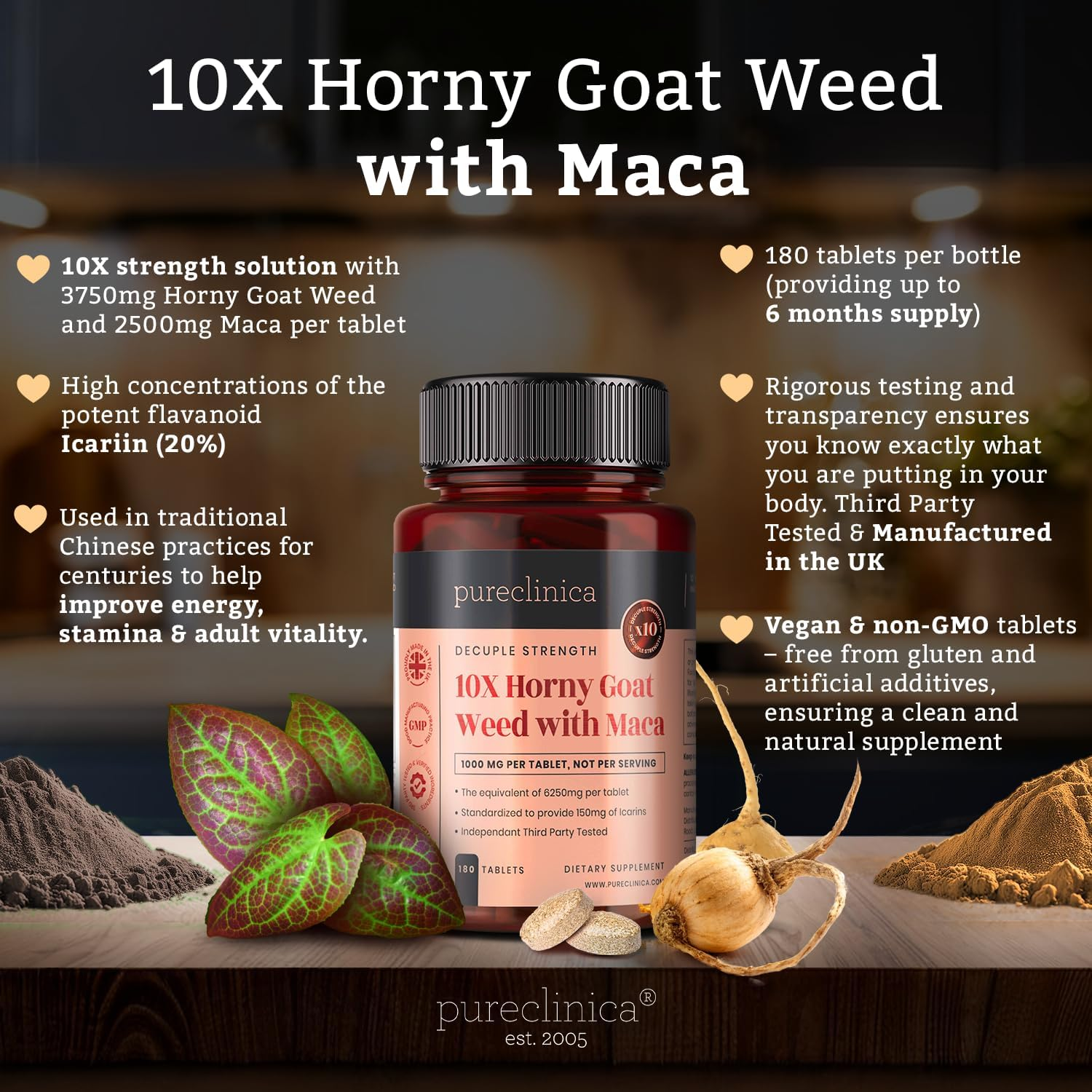 10X Horny Goat Weed Extract (3750Mg) Maca Extract (2500Mg) X 180 Tablets - 10 X More Icariins and Maca - and 5Mg Black Pepper Extract for 300% Increased Absorption: SKU: HGWM image number 5