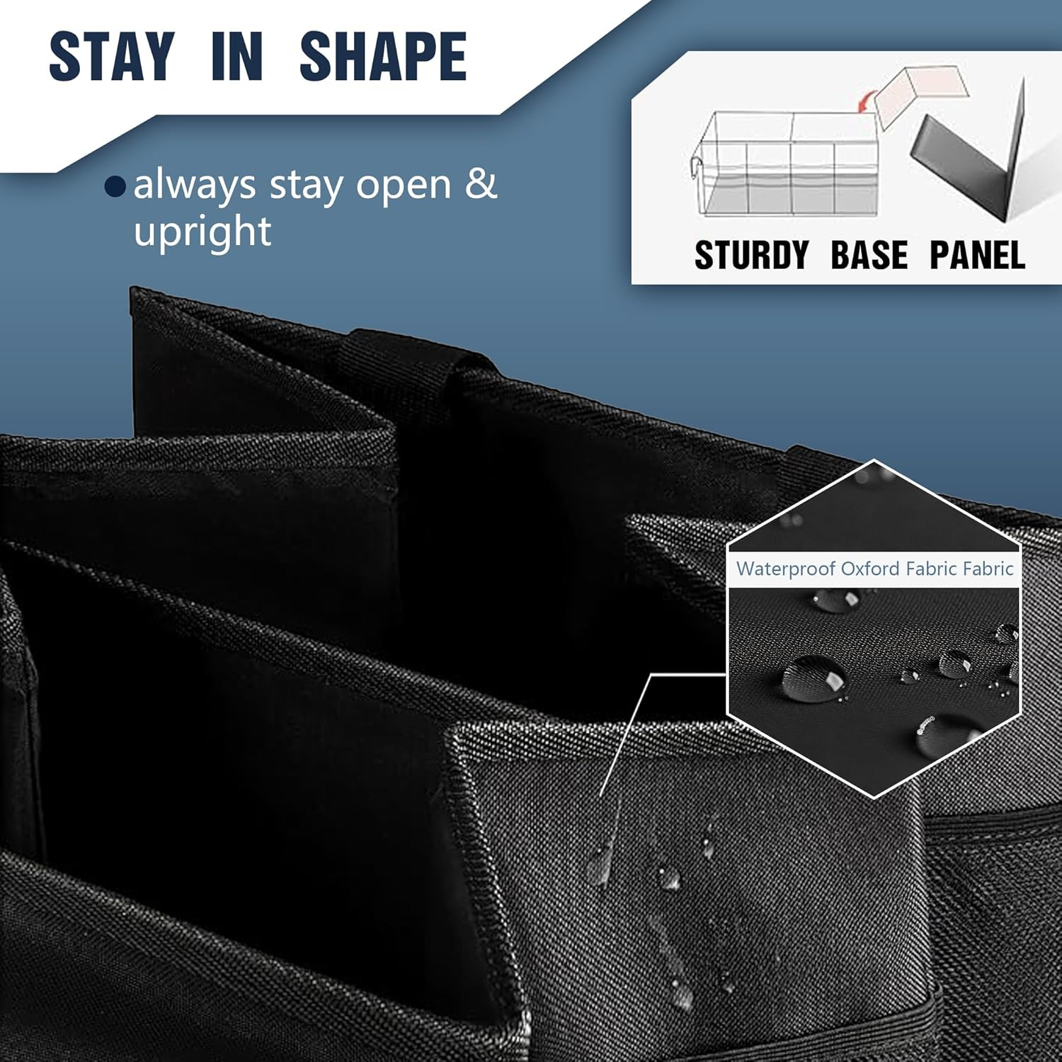 Car Boot Organiser, Car Organiser Box, Foldable Trunk Storage Bag for Storing Car Accessories, Tools, Sundries, with Two Compartments, Black, 22"X13"X11" image number 3