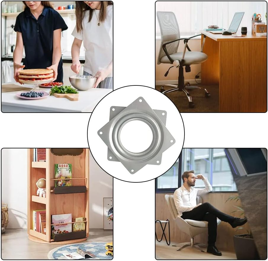 2 Pcs 4 Inch Susan Turntable Bearings Susan Turntable Lazy Susan Turntable Square Rotating Bearing Plate Lazy Susan Hardware Swivel Plate, for Swivel Plate,Corner Cabinet,Revolving Shelve in Kitchen image number 2