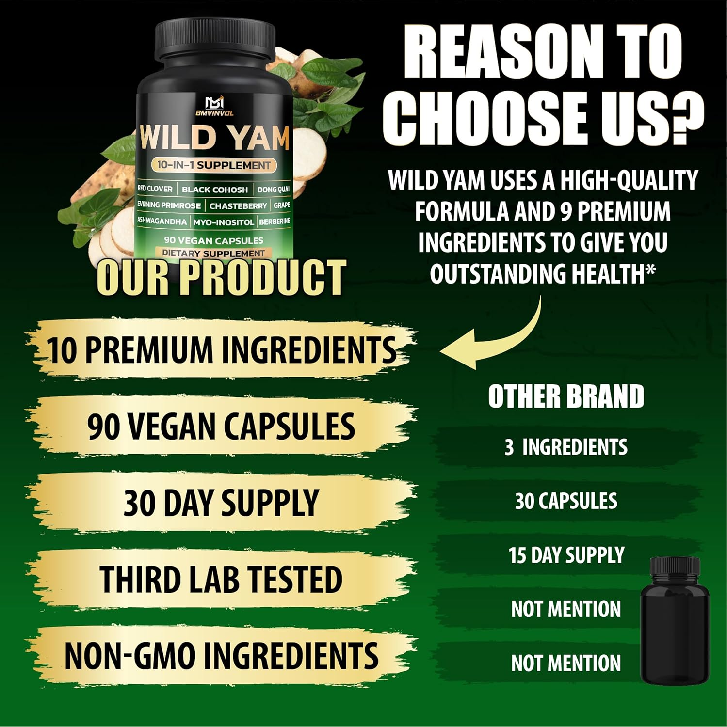 Wild Yam Supplement | Red Clover, Black Cohosh, Evening Primrose, Berberine, Myo-Inositol - Hormone Balance for Women [ 90 Capsules] image number 2