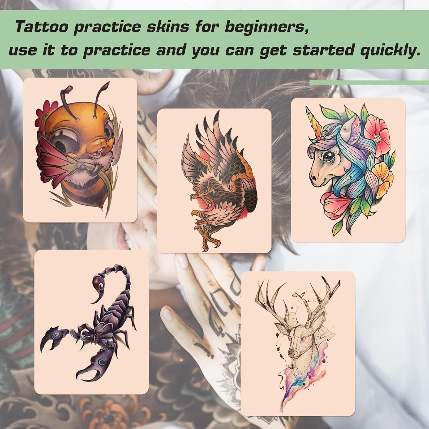 45Pcs Tattoo Skin Practice with Transfer Paper, 15Pcs 1Mm Thick Tattoo Fake Skin and 30Pcs Stencil Transfer Paper Kit for Beginners Experienced Artists Tattoo Supplies image number 2