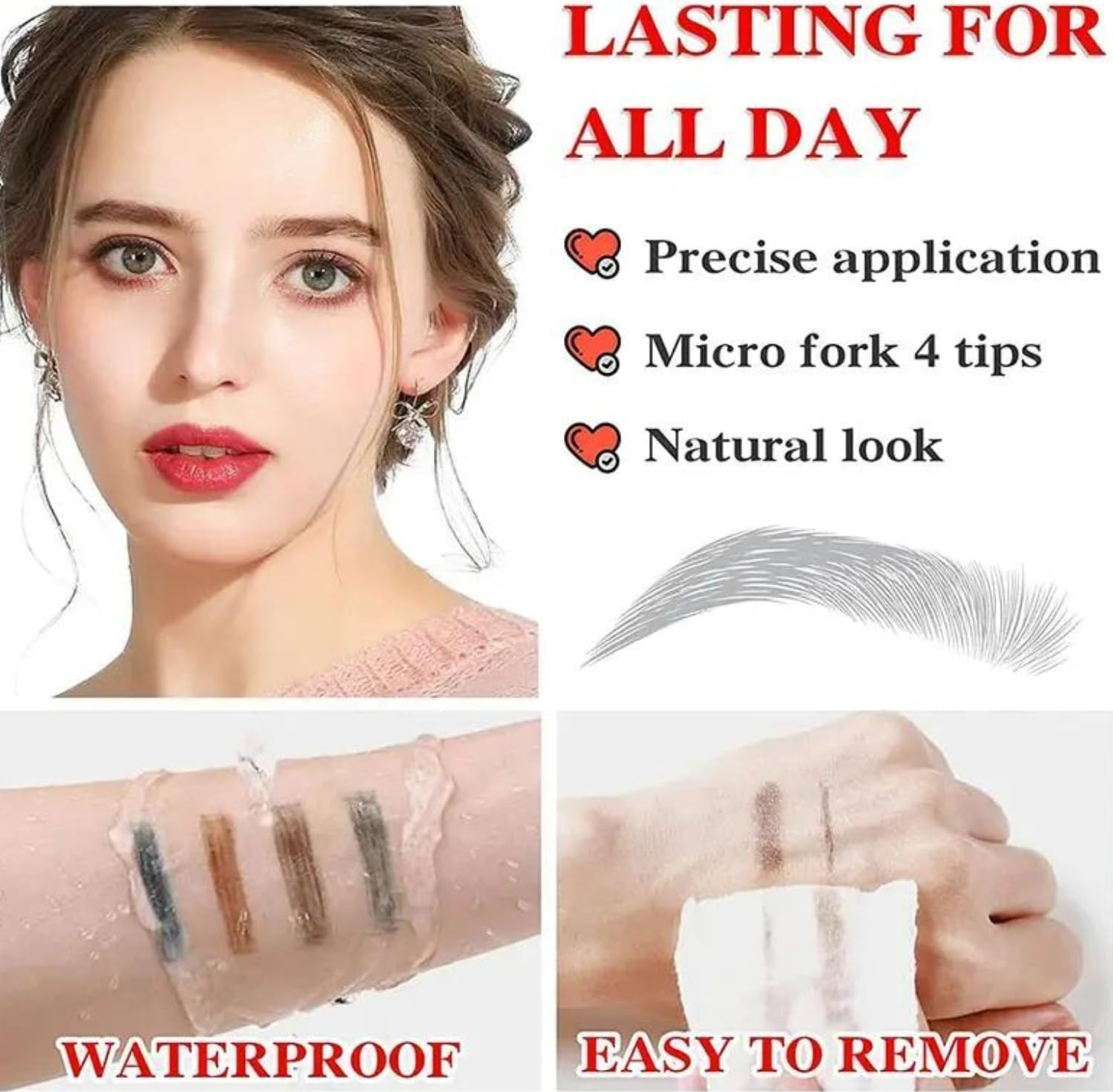 Microblading Eyebrow Pen, Long Lasting 4 Tip Eyebrow Pencil for Women Brow Shaping & Filling, Eyebrow Contouring Pencil Tattoo Pen, Microblading Eyebrow Pen 24H Smudge Proof,4 Pack image number 4