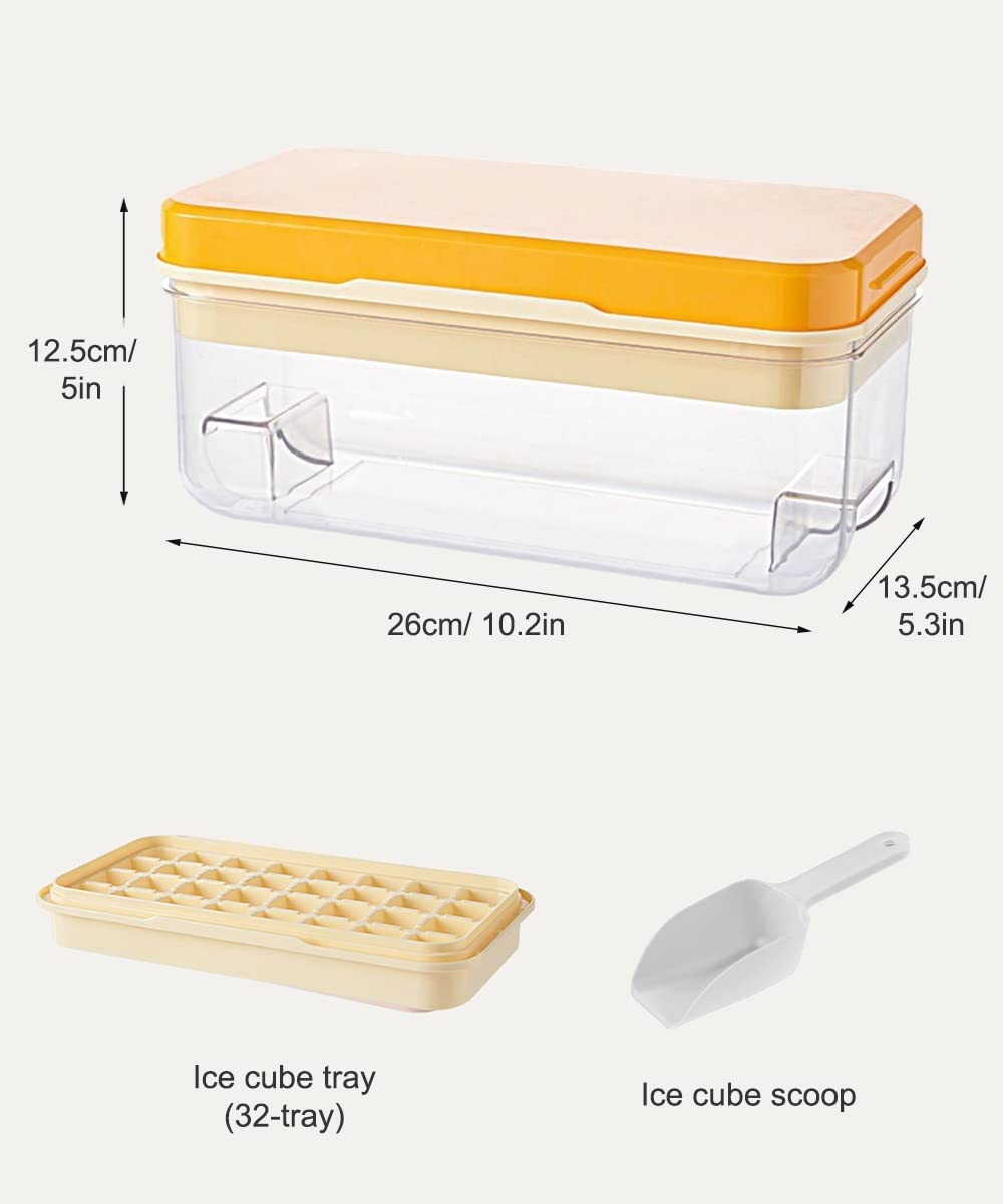 【1S Press to Release】 Ice Cube Tray with Lid and Storage Bin, 32-Tray Easy-Release Ice Cube Maker Flexible Silicone Ice Cube Mold for Freezer, Comes with Scoop and Press Plate image number 3