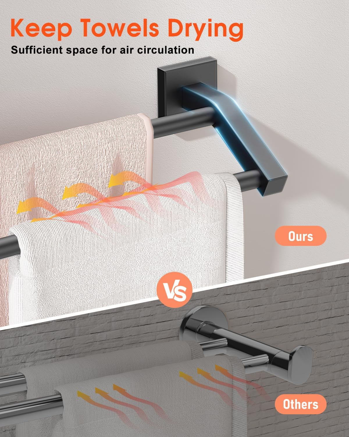 Alise GK9009-B Bathroom Double Towel Bar Wall Mount 24-Inch,Sus304 Stainless Steel Matte Black image number 1