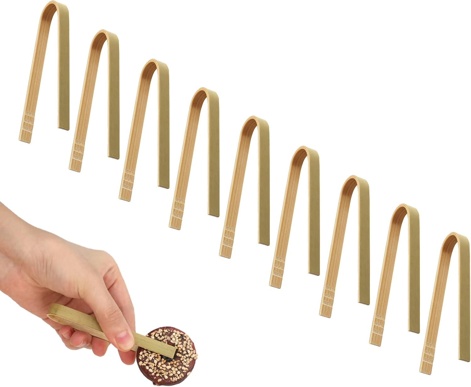 SAVITA 100Pcs 4 Inch Bamboo Tongs Disposable, Handy Natural Wooden Cooking Tongs Mini Bamboo Cooking Utensils for Toast Bread Food Serving image number 4