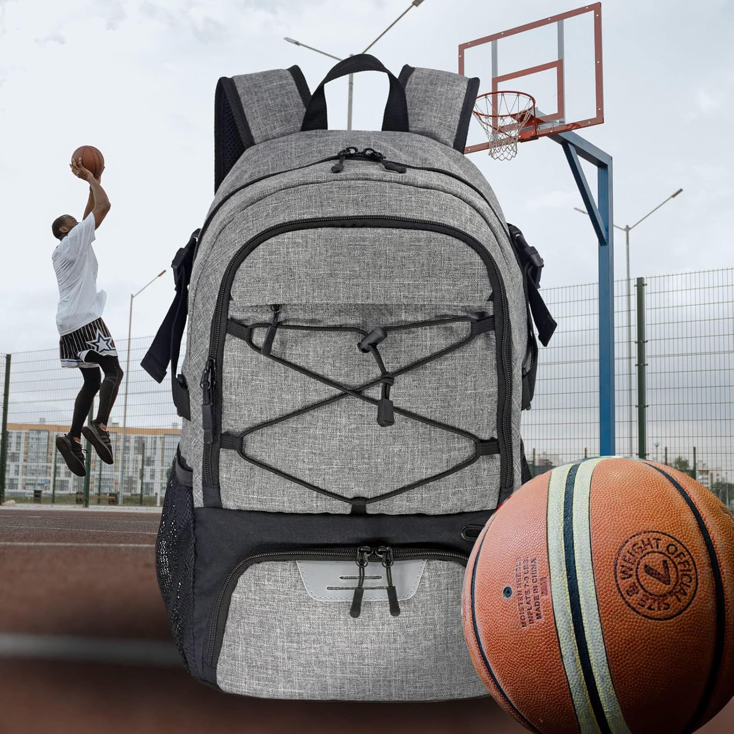 Basketball Backpack Large Sports Bag with Separate Ball Holder & Shoes Compartment, Best for Basketball, Soccer, Volleyball, Swim, Gym, Travel - Camouflage Blue image number 3
