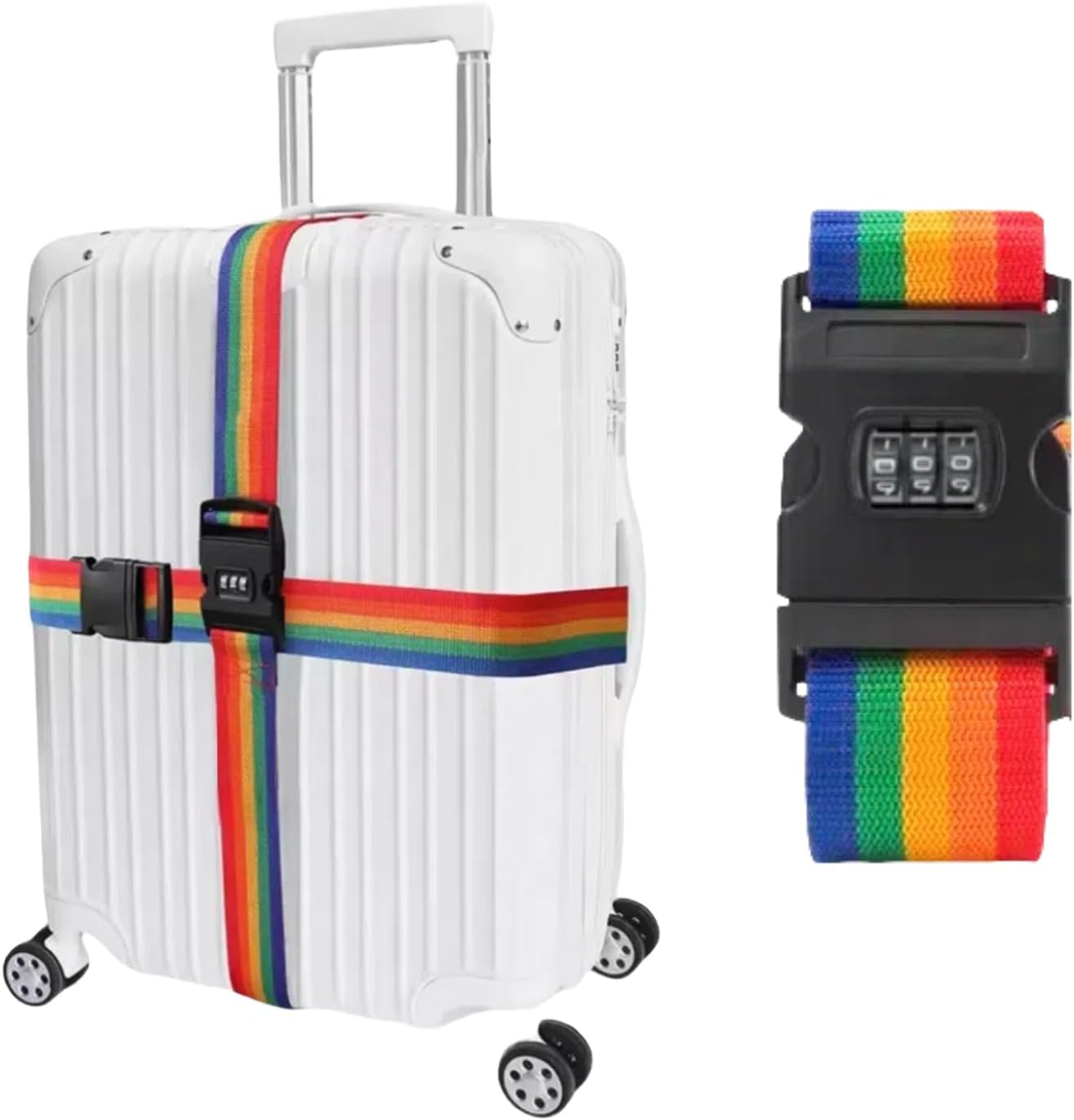 Adjustable Suitcase Strap Strap, Travel Contracts with 1-Piece Suitcase Strap with Combination Lock, 5 X 180 Cm, Safe and Durable Luggage Strap for Identification and Security (Iridescent) image number 1