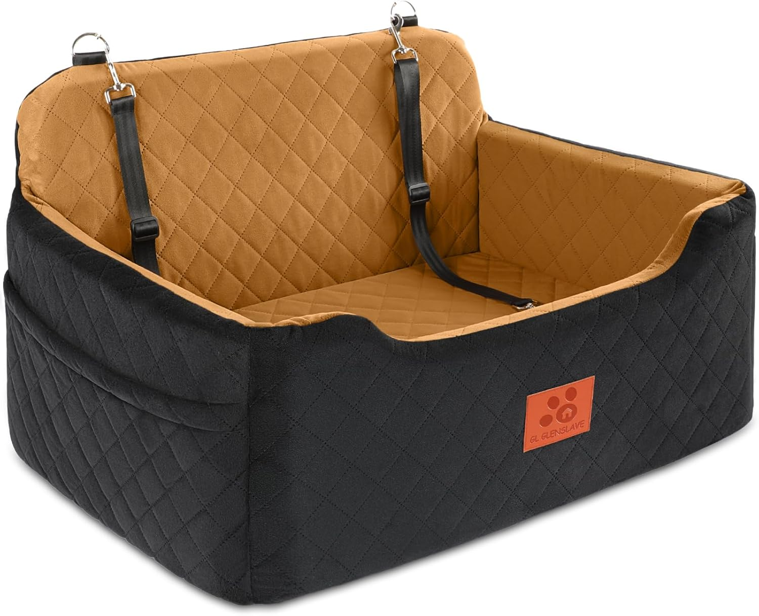 GL GLENSLAVE Dog Car Seat for Medium/Large Dogs, Dog Booster Seat for Dog under 50Lbs or 2 Small Dogs, Detachable and Washable Pet Car Seat, Multi-Functional Travel Dog Bed & Dog Sofa(Black/Brown)