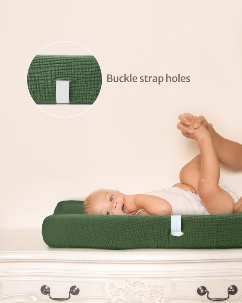 Blissful Diary Muslin Changing Pad Cover for Girls Boys, Ultra Soft Breathable Cotton, Baby Diaper Change Table Pad Covers, 2Pack (Monstera Leaves&Dark Green) image number 6