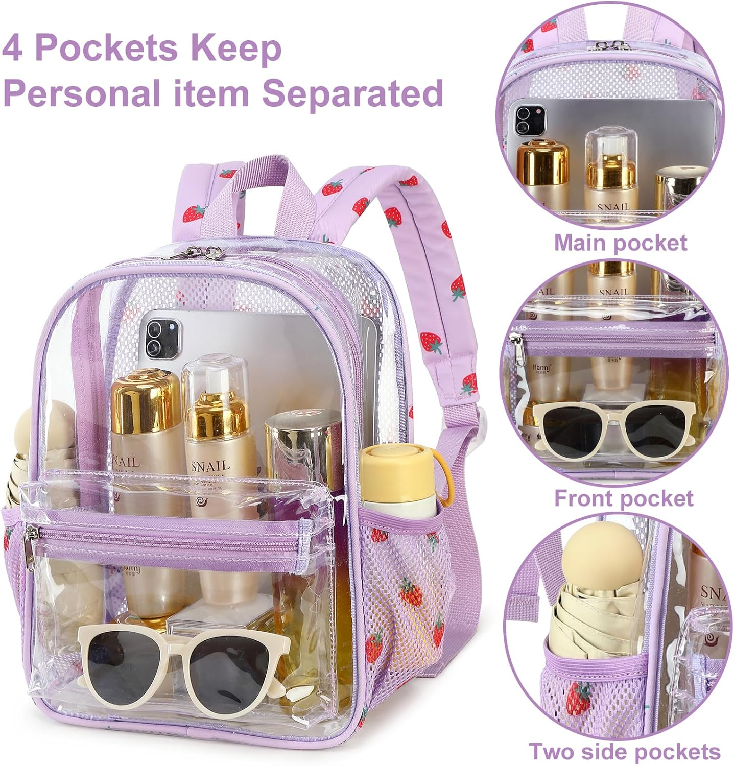 Clear Mini Backpack Lightweight See through Bookbag Small Transparent Bag for School Work Sports Stadium Security - Black White - Plaid image number 4