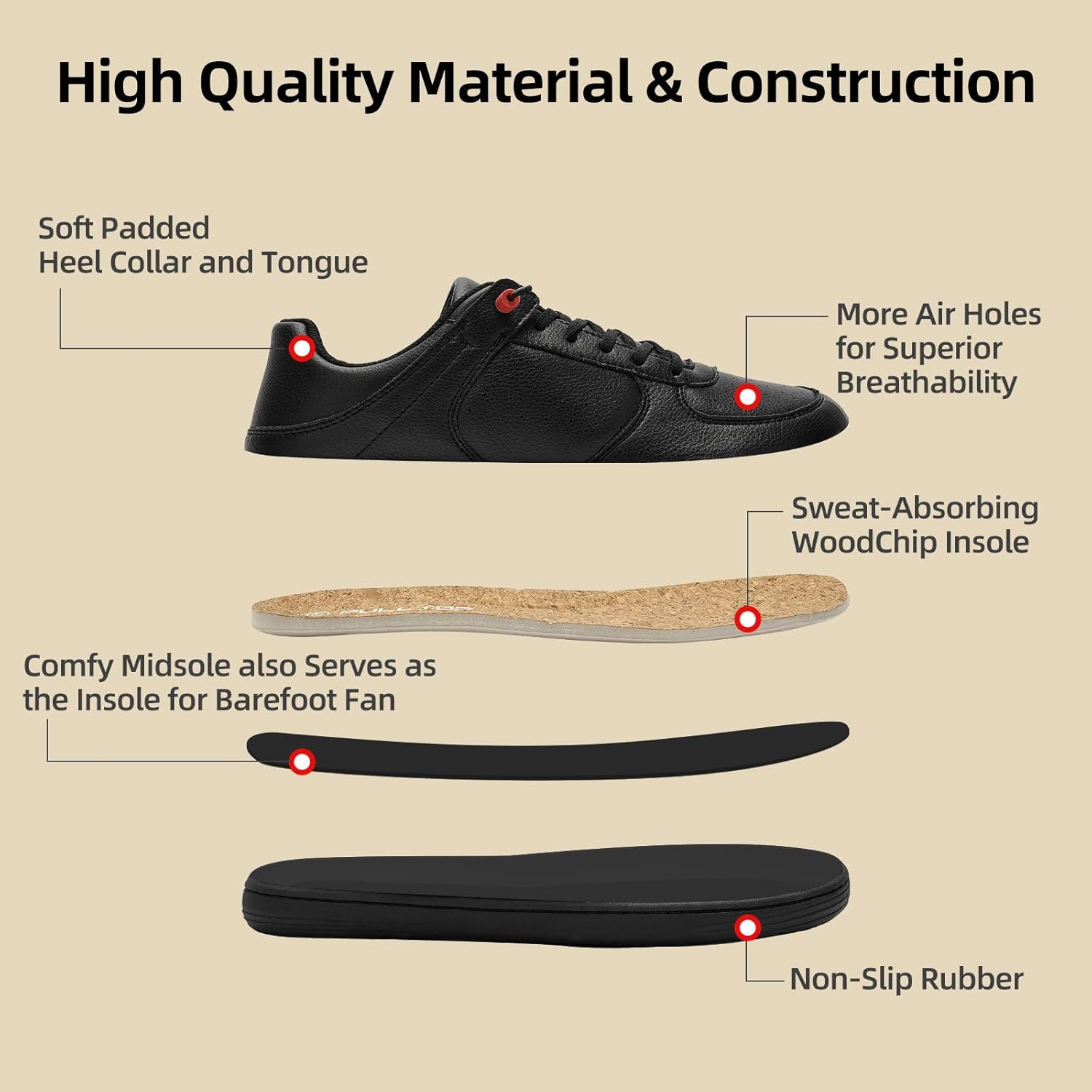 Pulltop Barefoot Wide Toe Box Shoes for Men - Minimalist Barefoot Dress Shoes Sneakers Zero Drop Slip on Walking Non Slip Shoes for Men image number 2