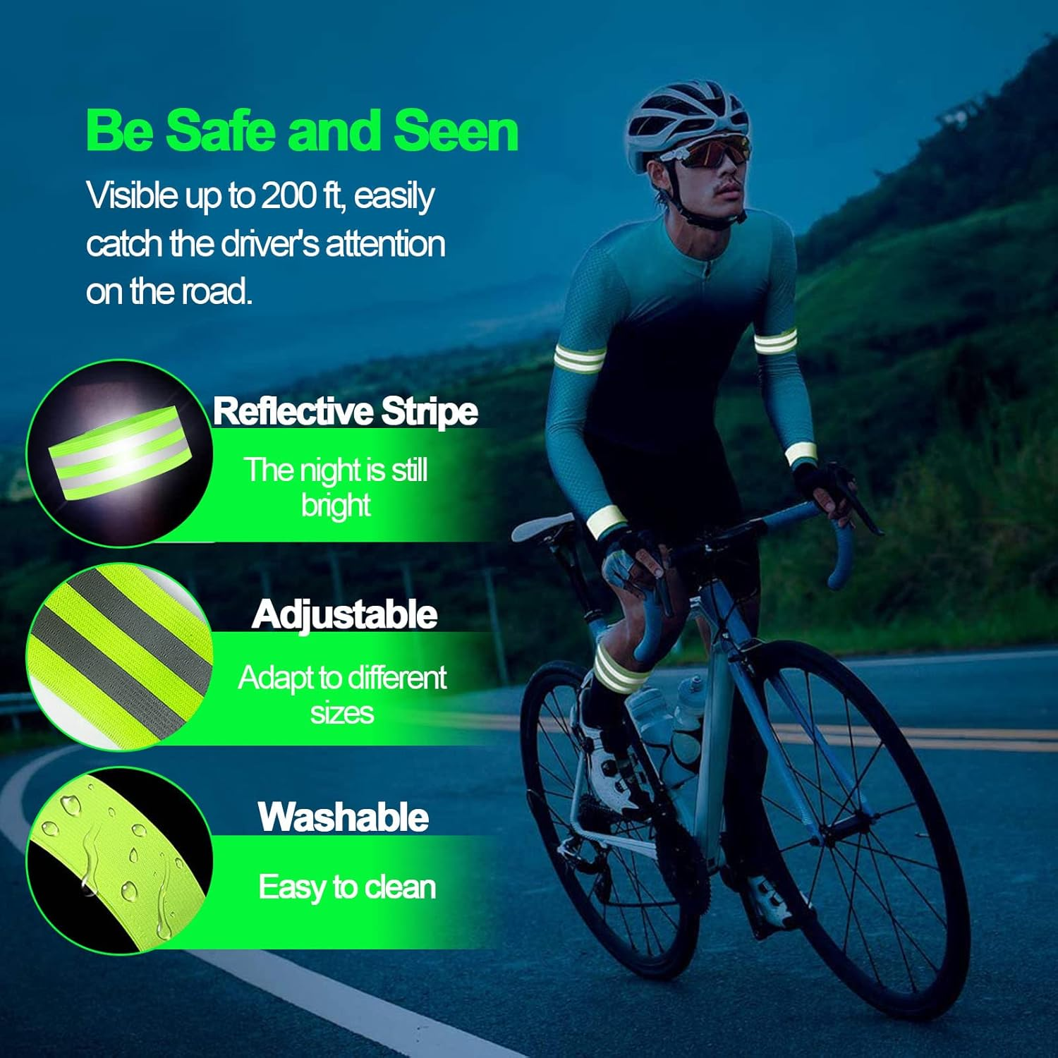 Reflective Armbands, High Visibility Reflector Bands Running Safety Gear Reflective Elasticated Wristbands Hi Vis Security Arm Ankle Straps Belts for Walking Cycling and Night Activities image number 1