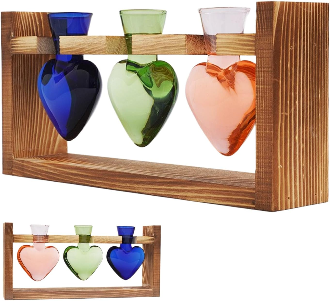 Propagation Vases for Plants - Glass Vase Heart Shape Propagation Station | Gardening Supplies, Tabletop Planter with Wooden Stand, Flower Vase, Garden Decor Terrarium