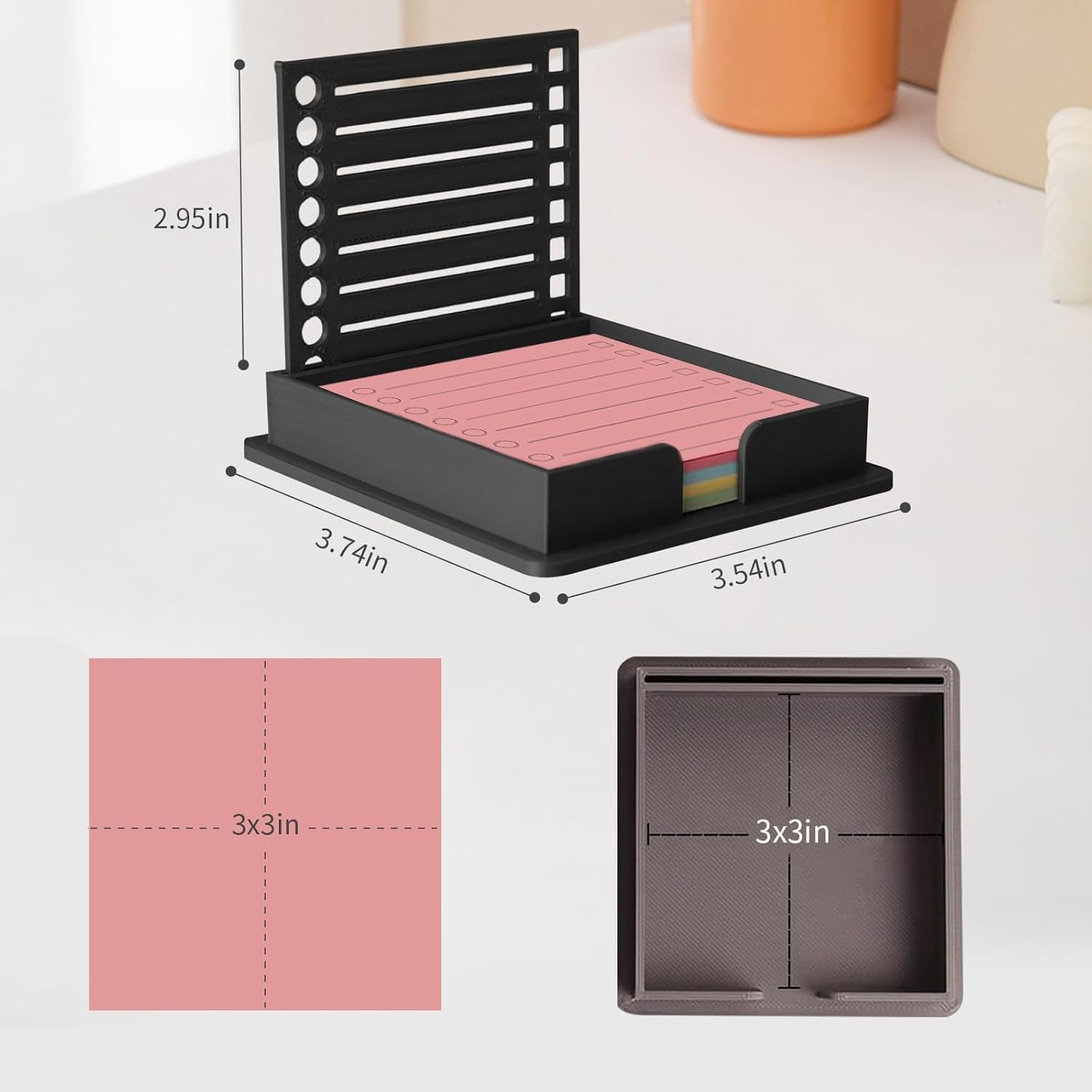 4Pcs Sticky Note Holder with Stencil, Sticky Notes Stencil and Holder, 3X3 Sticky Note Dispenser with Template Lines for Organizing and Drawing image number 6