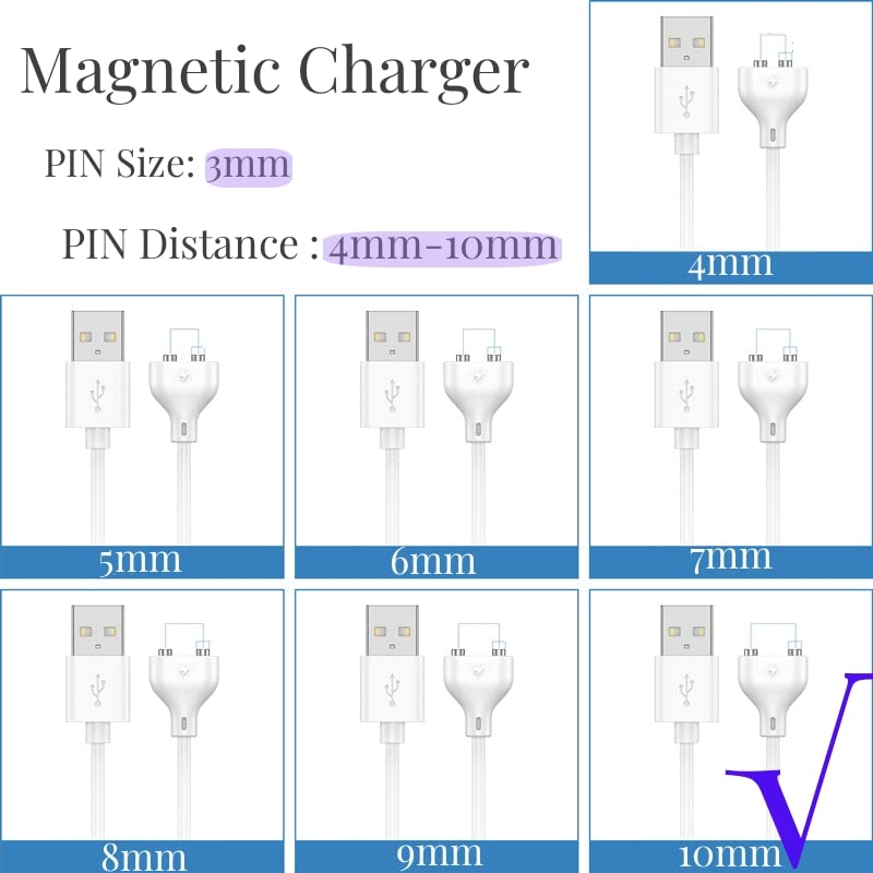 Kwevos Magnetic USB DC Charger Cable Replacement Charging Cord, Single Polarity(S-S) 31.4Inch Long- 10MM/0.39'', for Toys/Vibrators/Facial Cleanser/Electric Toothbrush/Flashlight/Juicer image number 2