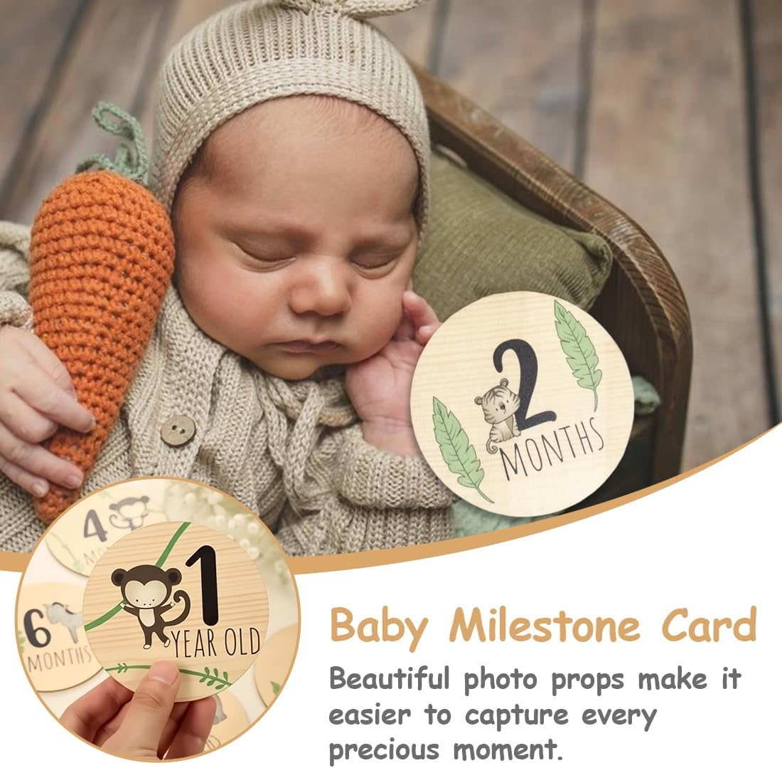 7 Wooden Milestones Cards for Babies in Italian on Elegant Wooden Discs as Birth Gift/Baby Shower Gift for Pregnant Women, Future Moms and Parents image number 6