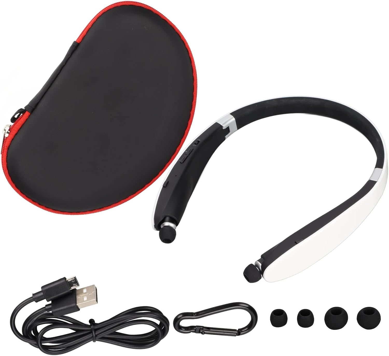 Gearwell Bluetooth Neckband Headphones, Wireless Headset with Mic and Retractable Earbuds, Foldable Bluetooth Earphones with Noise Cancelling Audio, for Hands Free Phone Calls and Music