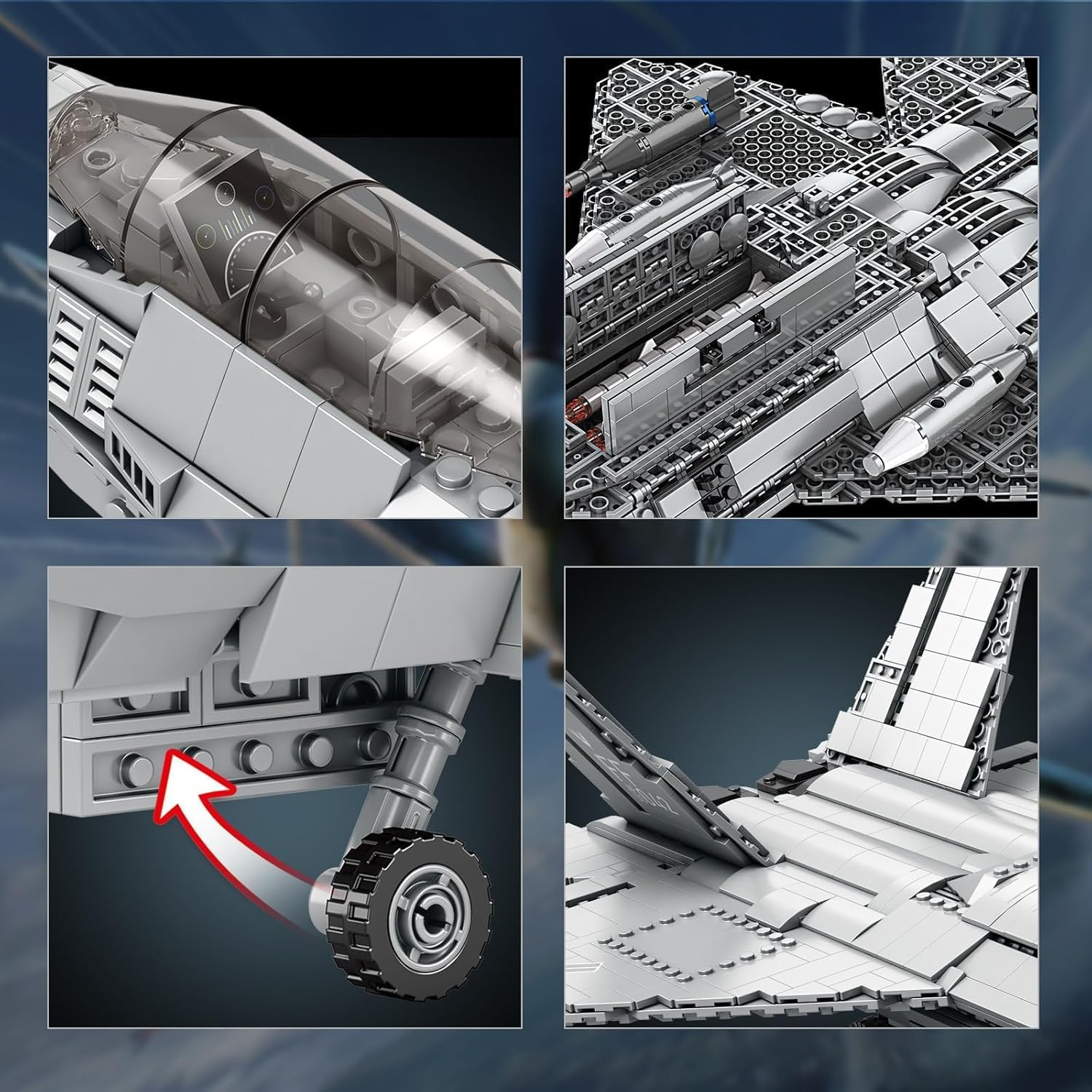 Reobrix 33020 F-22 Raptor Building Block Set with Missiles, Fighter Jet Model Building Kit, Military Airplane Toy for Aviation Enthusiasts, Kids and Adults, 1729 PCS image number 1