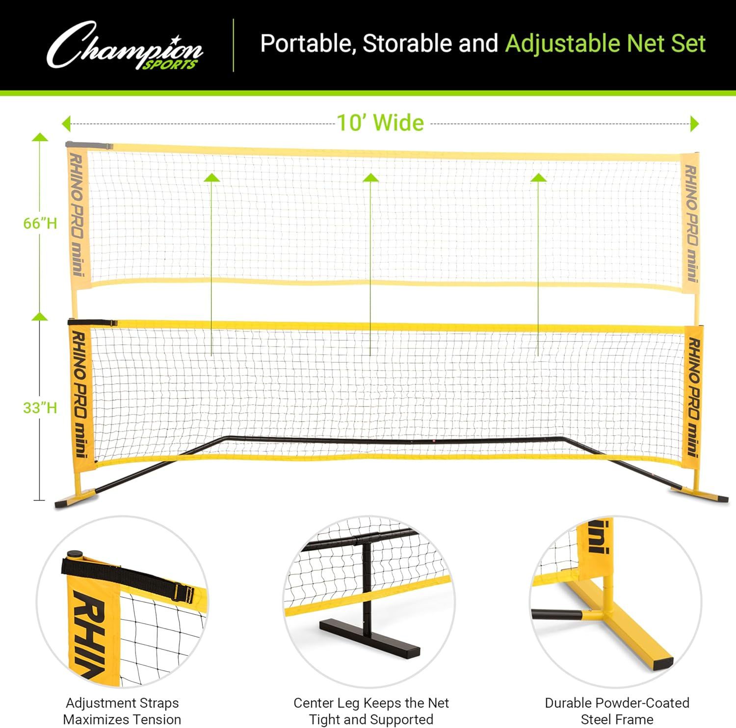 Champion Sports Adjustable Racquet Sport Net: Portable Racket Sport Game Net for Volleyball, Tennis, Pickleball, and Badminton - Multiple Widths image number 2