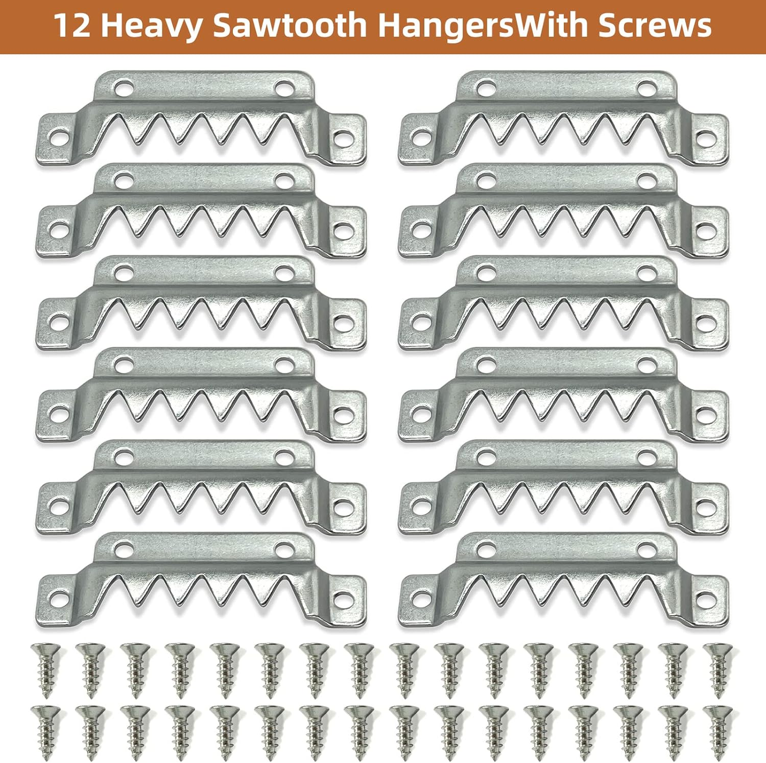 Forogore 12 Pack Heavy Duty Sawtooth Picture Hangers, Large Sawtooth Hangers with Screws, Picture Hang Solutions Picture Hanger for Frame Paintings Artwork Support 400Lbs image number 3