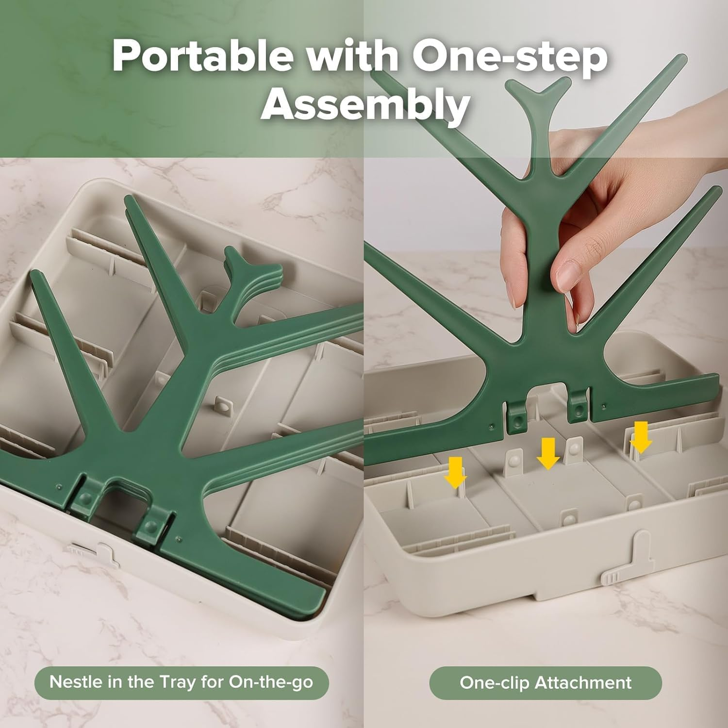 Haakaa Baby Bottle Drying Rack, Space Saving Bottle Drying Tree for Bottles/Pump Parts/Pacifiers and Other Baby Essentials, Easy-Store Dryer Rack Great for Home & Travel, BPA Free (Forest Green) - Forest Green image number 4