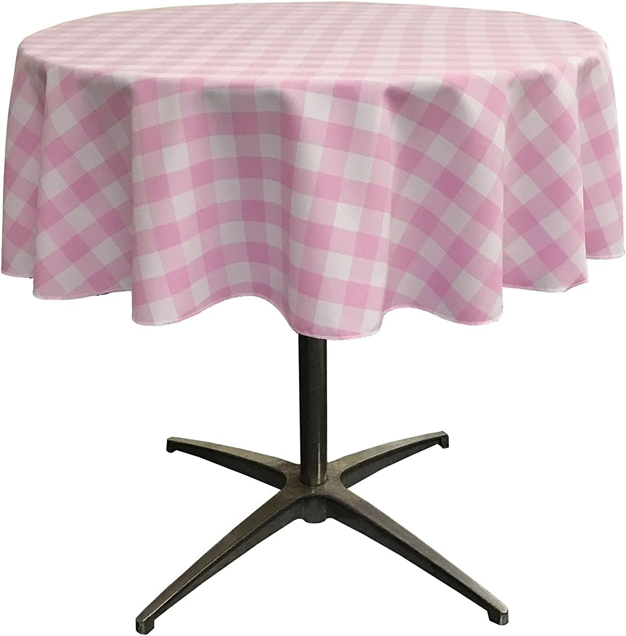 LA Linen Poly Checkered round Tablecloth, 51-Inch, Pink/White - Black/White image number 2