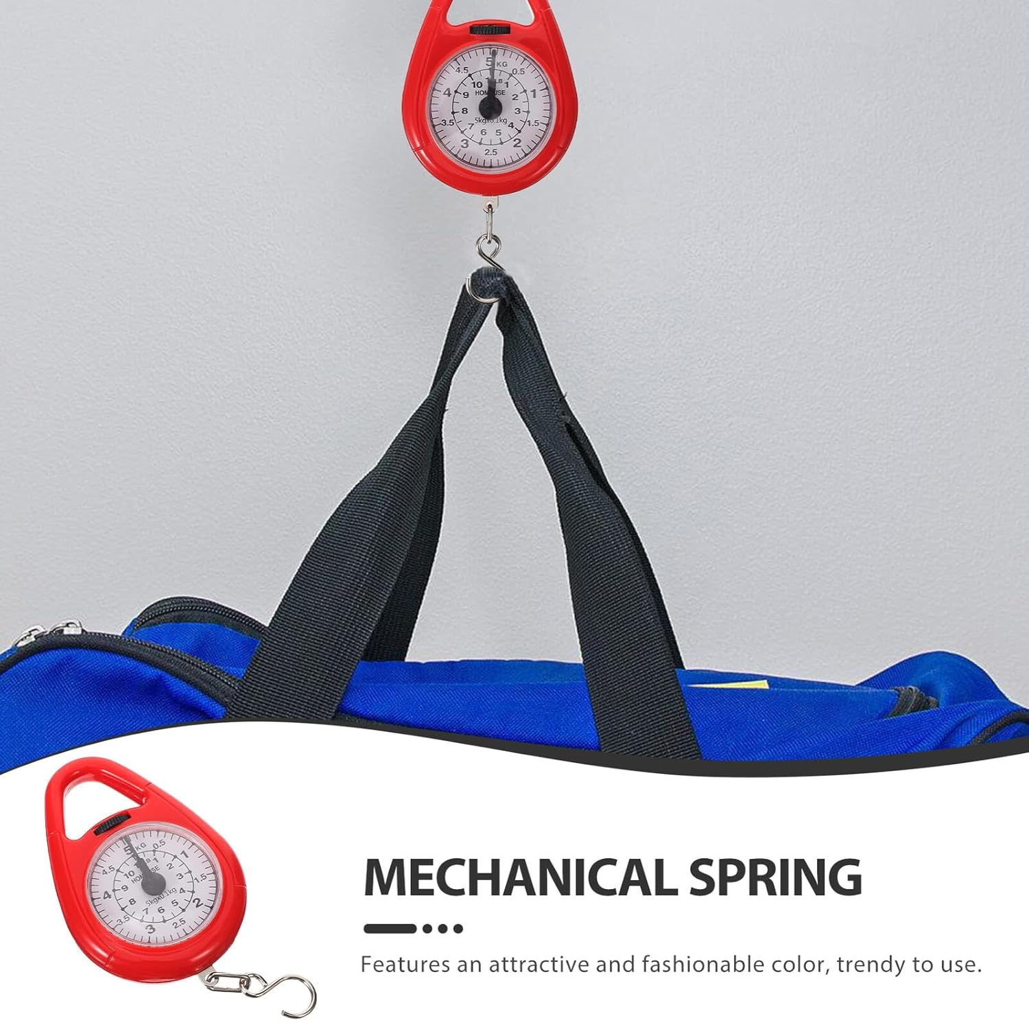 HOMOCONO Mini Spring Scale Portable Mechanical Luggage and Fishing Weighing Tool with Hook Compact Travel Scale for Accurate Weight Measurement Use Red Handheld Steelyard image number 1