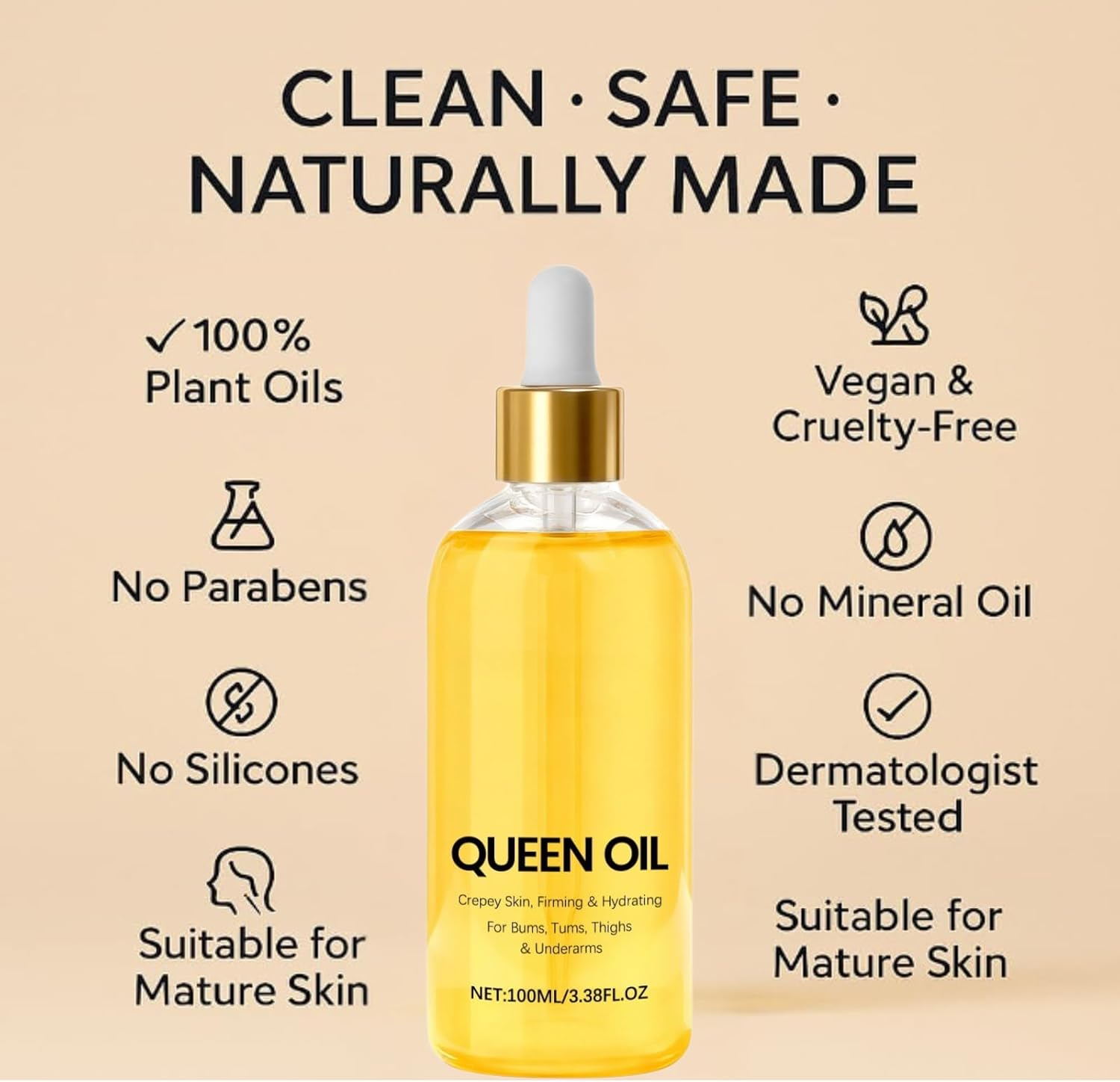 Queen Body Oil for Crepey Skin & Firming, Silk Body Oil for Women, Hydrating Fast Absorbing Moisturizer for Arms Tums Bums Thighs & Underarms, anti Aging Body Care for Dry Skin (1Pcs) - 2Pcs image number 3