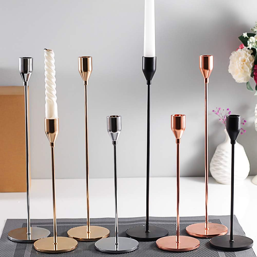 Matte Black Candle Holders Set of 3 for Taper Candles, Decorative Candlestick Holder for Wedding, Dinning, Party, Fits 3/4 Inch Thick Candle&Led Candles (Metal Candle Stand) - Pink Gold image number 4