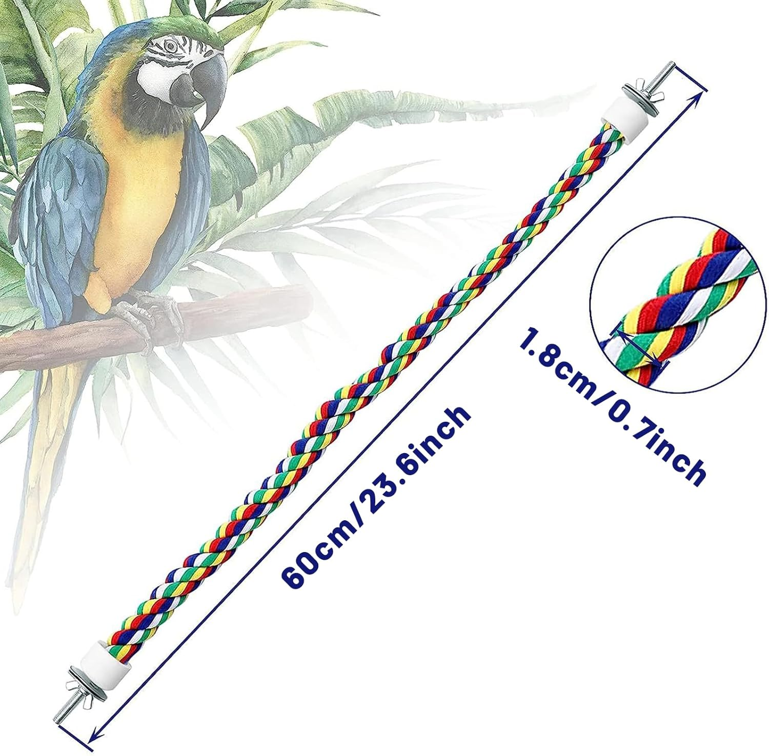23.6Inch Bird Rope Perch Parakeet Toys, Spiral Bird Toy for Cockatiels, Bird Bungee Rope Perches Suitable Bird Cage Accessories image number 3