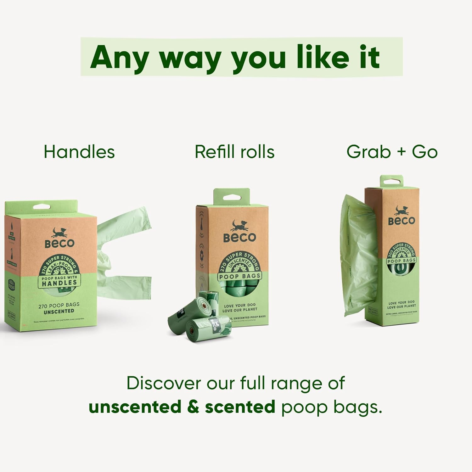 Beco Dog Travel & Hygiene Unscented Dog Poop Bags 270Pk Made from Recycled Plastic