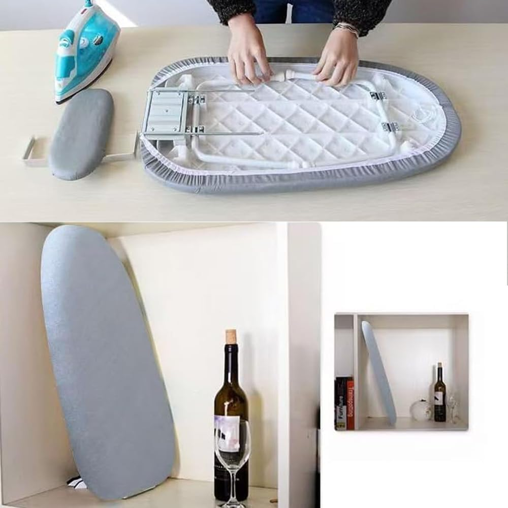 Hbluefat Metal Tabletop Ironing Broad, Mini Folding Ironing Broad with Iron Rest and Detachable Sleeve Holder, Portable Small Ironing Broad for Home, Laundry Room, Apartment, Dorms (Grey)