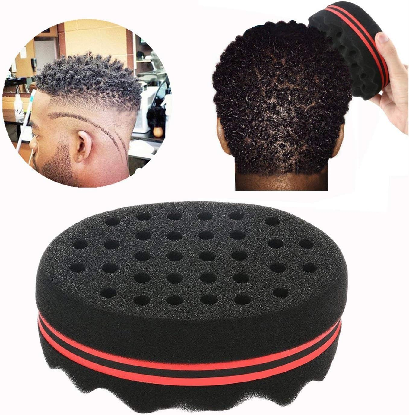 Big Holes Hair Twist Sponge Brush, 2Pcs Curls Hair Sponge Brushes for Barber Styling, Twist Hair Sponges Big Holes Barber Sponges Brush image number 1