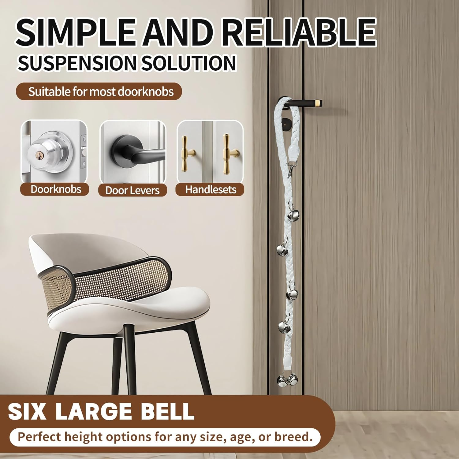 Dog Doorbells for Potty Training, Poly Urethane Puppy Door Bells, Hand-Woven Dog Bells for Dog Training, Extra Loud Bells for Door Knob, Ring to Go outside Doggie Pet Supplies. (White) - White image number 3