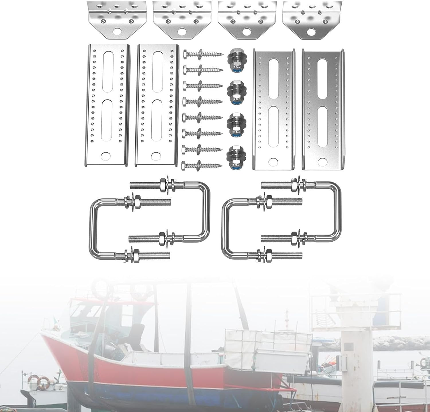 Generic 4Pcs 8Inch Boat Trailer Bunk Brackets Set Square U Bolts Spare Parts Heavy Duty Easily Install Professional with Hardware