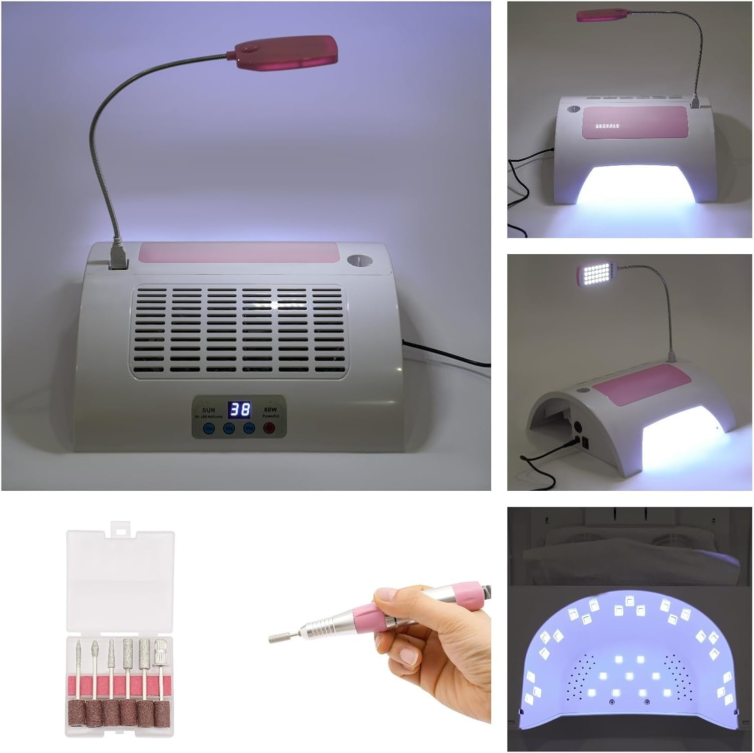 LUOFEISHUN 5-In-1 Manicure Machine, Nail Drill for Polishing, Timing Drying Nail Gel Machine, UV LED Nail Lamp, Nail Dust Collector Dust Vacuum Cleaner, Hand Rest Pillow for Home and Salon image number 5