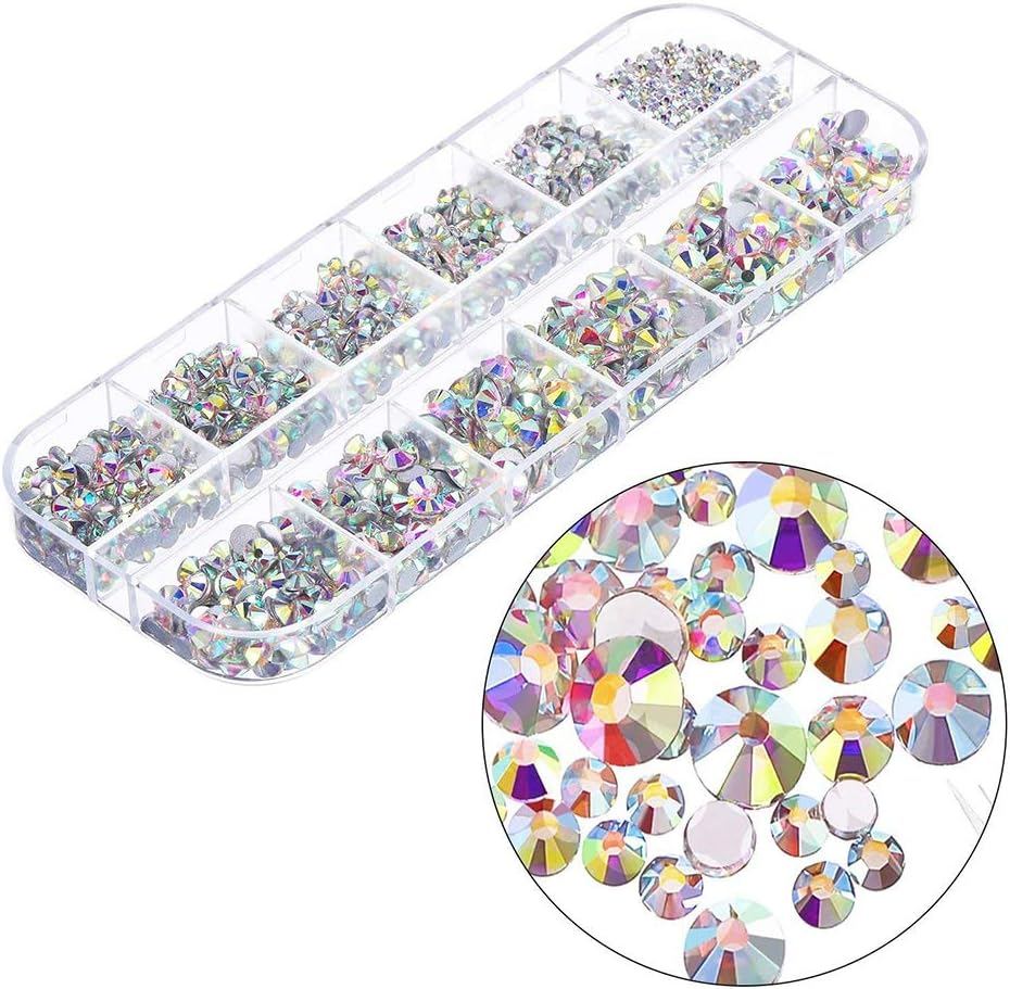 2 Boxes Nail Crystal AB Nail Art Rhinestones Professional Nail Art Gems Nail Crystals Clear Rhinestones Mixed Sizes