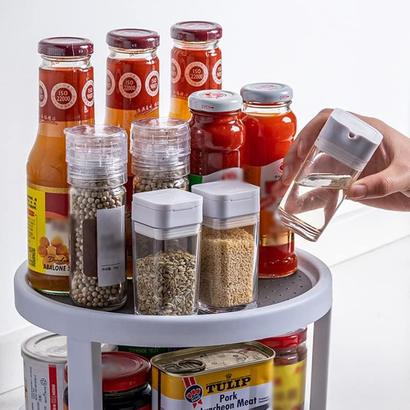 AIMALL Can Tamer Kitchen Fridge Spinning Storage Organizer Shelf Rack Pantry 2 Tier, 9.8" Diameter, White & Gray image number 1