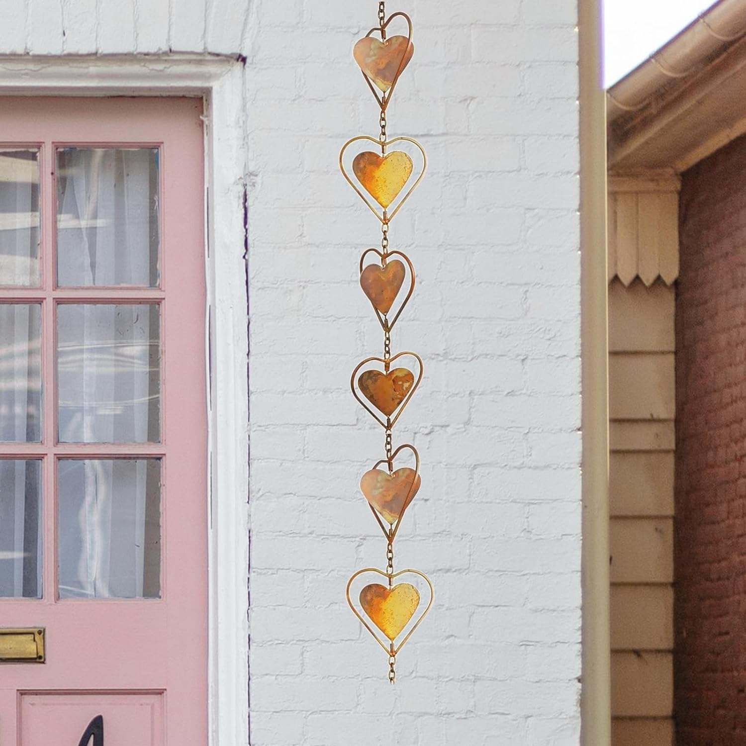Rainwater Chains Metal Rainwater Catcher Chain, Decorative Rain Chains Rain Gutter Drain for Backyard Home Roofs Divert Water Garden, Heart - Heart image number 4