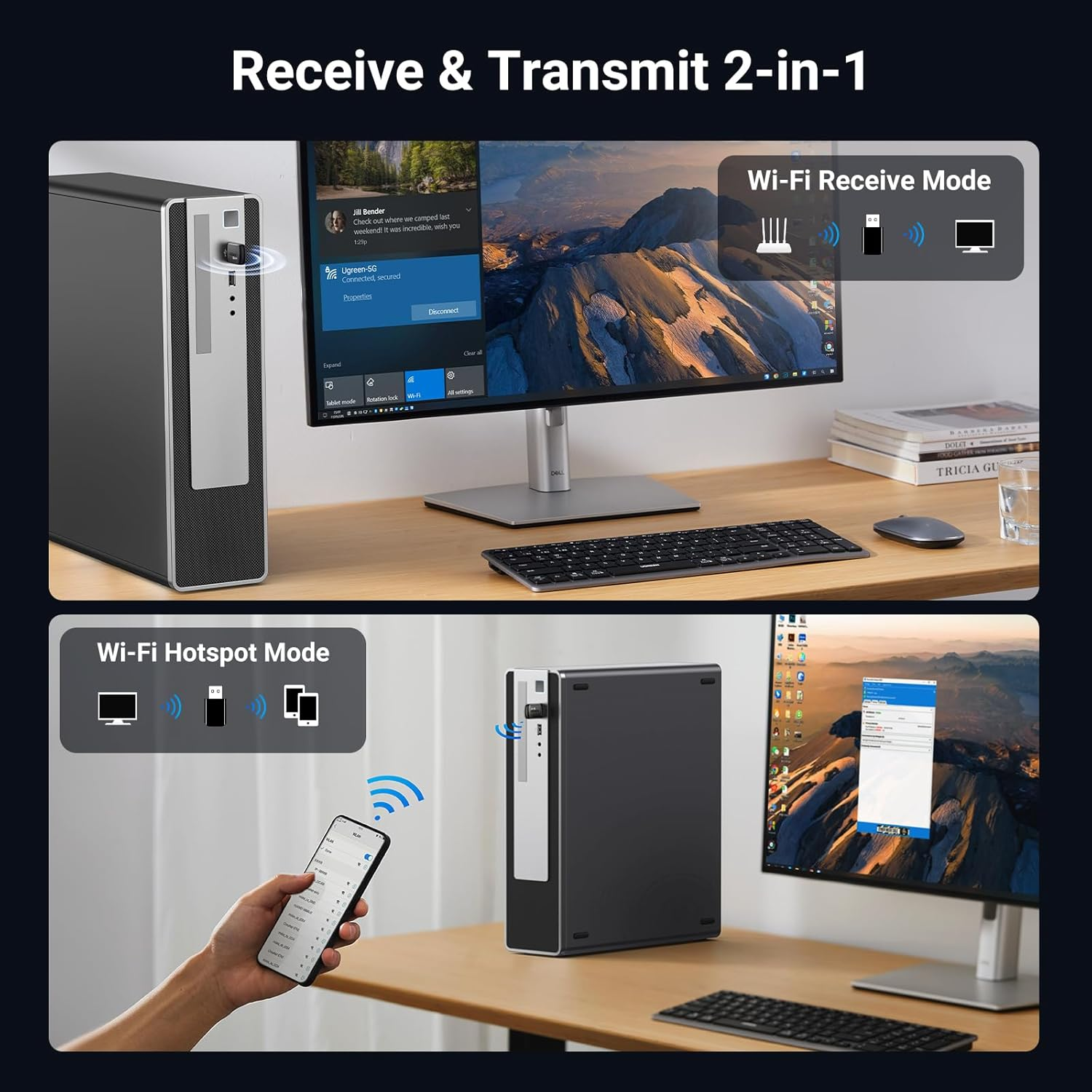 UGREEN Wifi 6 Adapter AX900 Dual Band 5Ghz 600Mbps/2.4Ghz 287Mbps USB Computer Wireless Dongle for PC Desktop Laptop Built-In Driver Supports Windows 10/11 image number 1