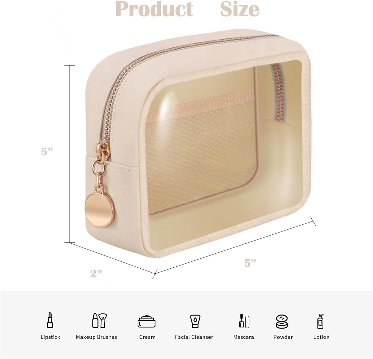 CHICREEN Clear Makeup Bags Set,Clear Toiletry Bags,Initial Clear Purse,Personalized Clear Gift Bags,Make up Pouches,Tsa Approved Clear Organizer,Gifts for Teen Girls&Women, Pearl White (1 Mini), M image number 6