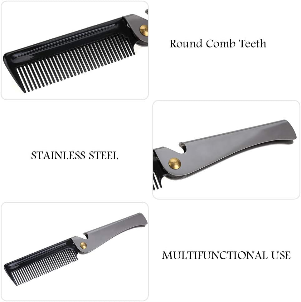Kooingtech Men'S Beard Comb, Folding Comb, Portable Pocket Comb, Stainless Steel Comb, Folding Beard Comb for Hairdressing Salon and Household image number 2