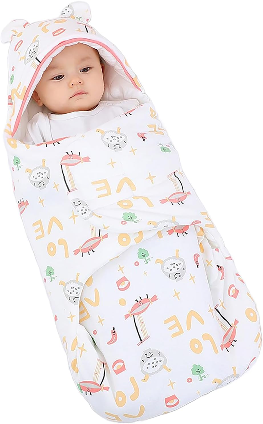 Baby Hooded Swaddle, Soft Baby Swaddle Wrap, Sleeping Sack for Newborn, 100% Breathable Cotton Baby Wrap Blanket for Boys and Girls, Sleep Bag for 0-6 Months