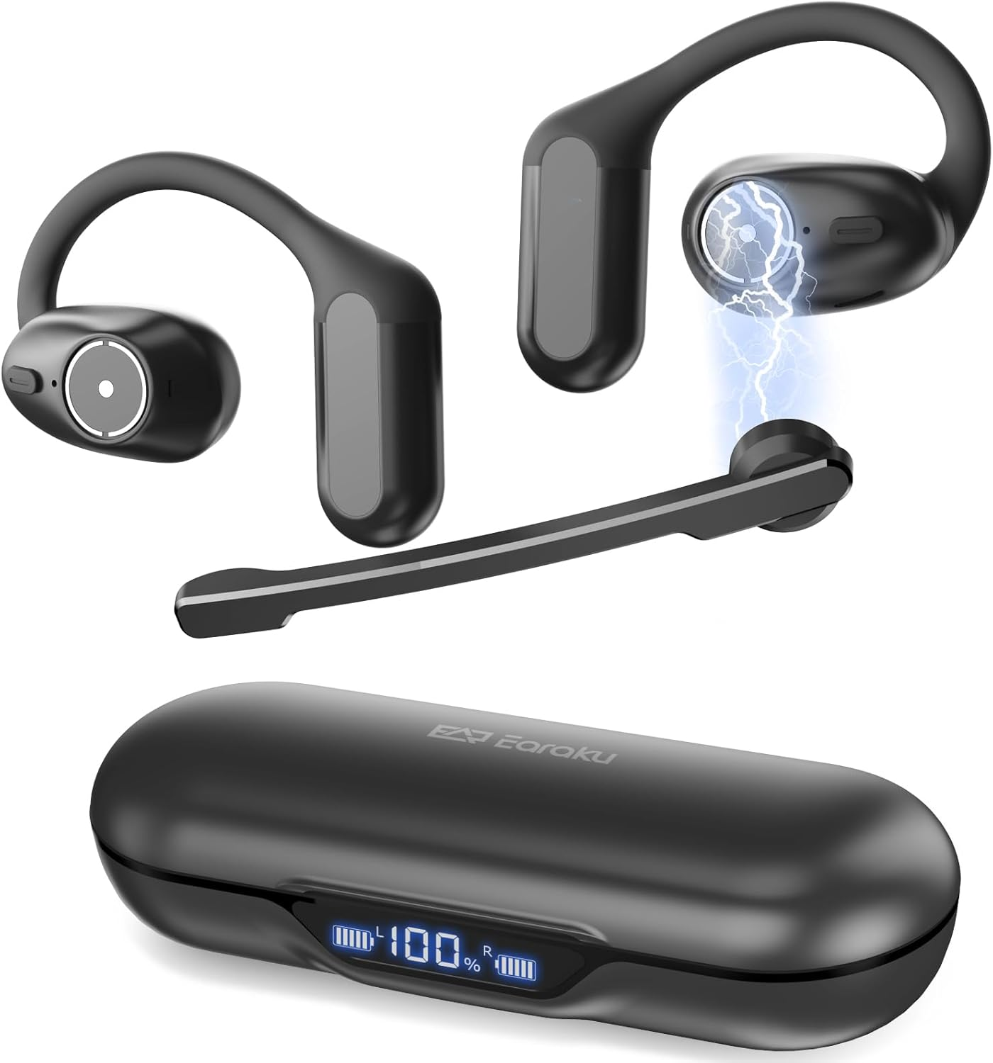 Iitrust J123-C-BLK 2024 Industry High Standard Masterpiece Bluetooth Wireless Open Ear Headset with Detachable Mic, Black image number 3