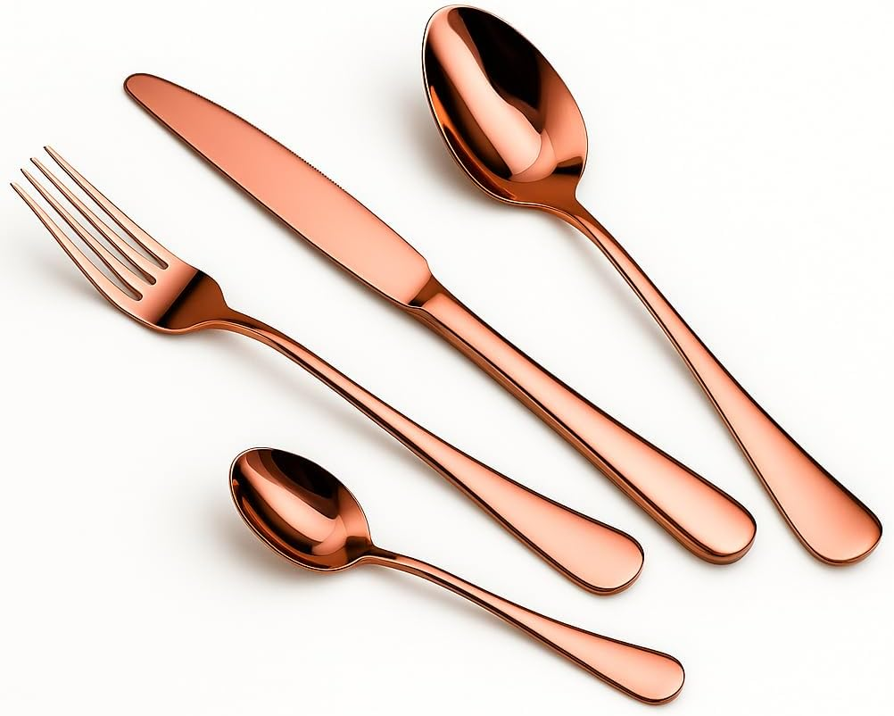 Salesbay Cutlery Set Rose Gold 16 Pcs Stainless Steel Knife Fork Spoon Stylish Teaspoon Kitchen image number 6